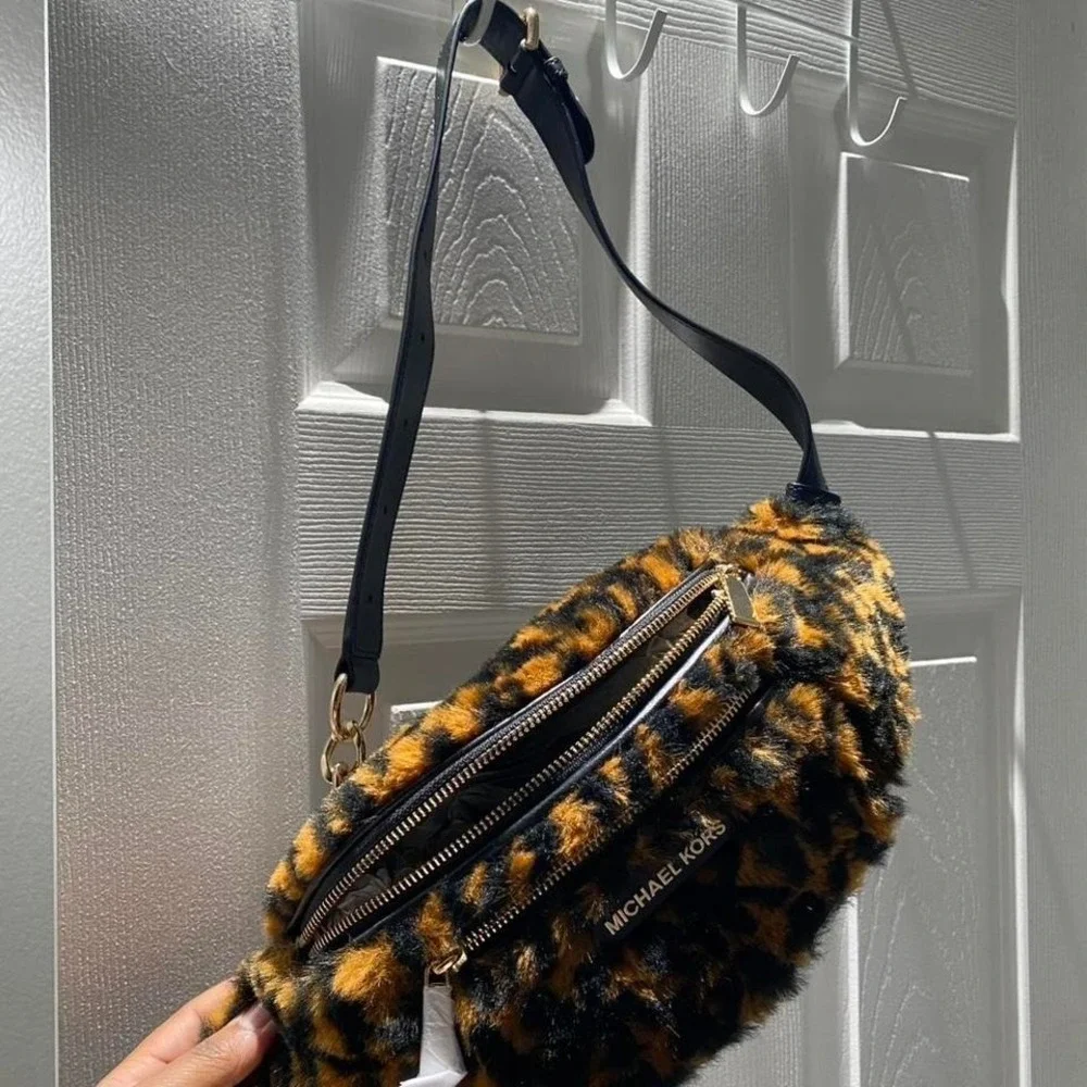 Michael Kors Leopard Print Faux Fur Belt Bag Unused